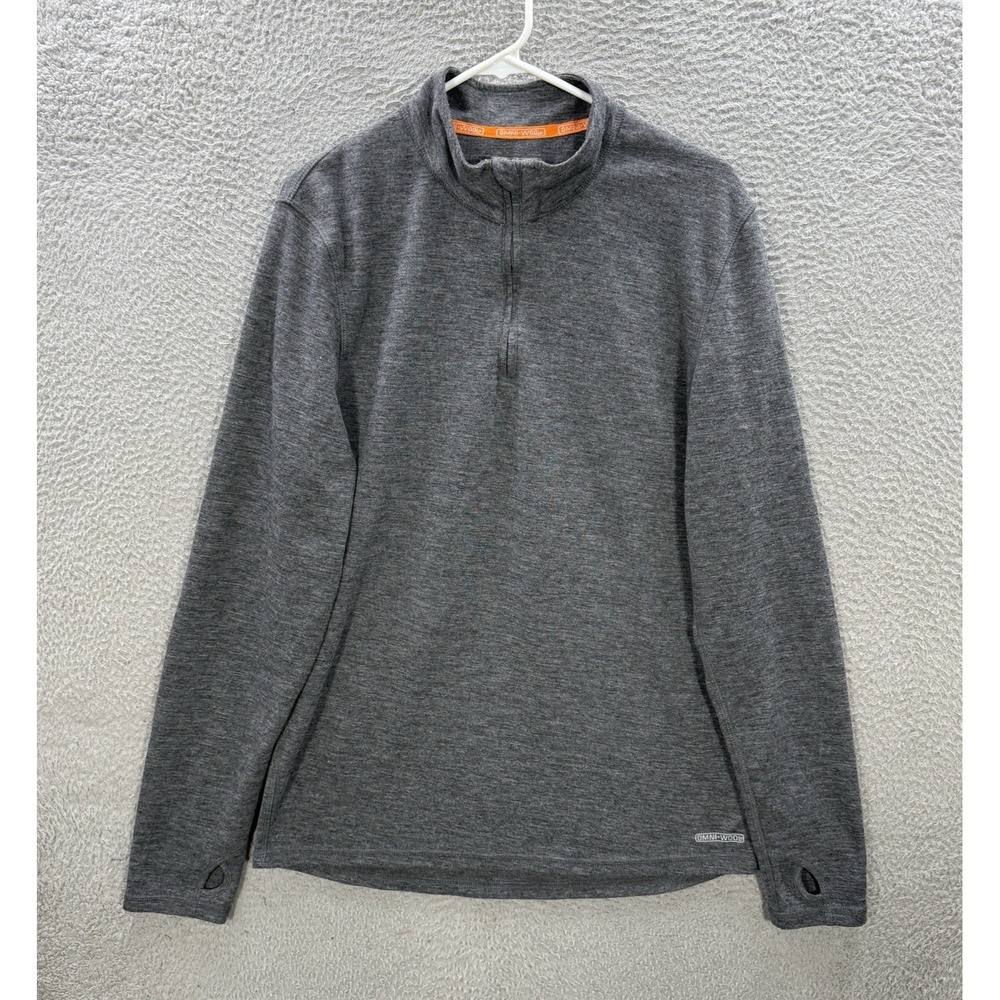 Omni Wool Sweater Adult XL Gray‎ Pullover 1/4 Zip Wool Blend Base Layer Stretch